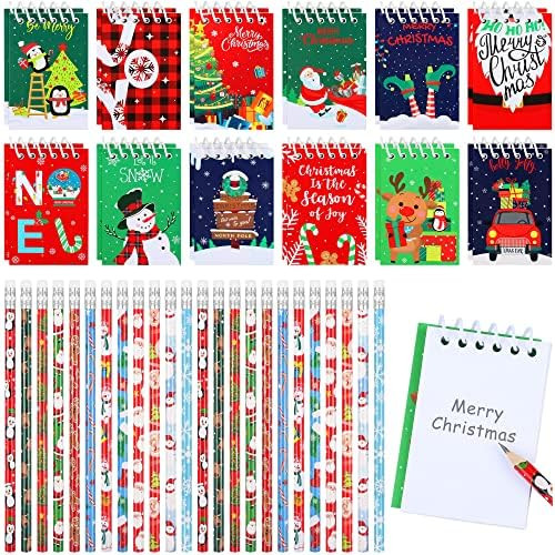 ADXCO 48 Pieces Christmas Mini Spiral Notepads Christmas Theme Mini Notebook Memo Pad with Pencil... | Amazon (US)