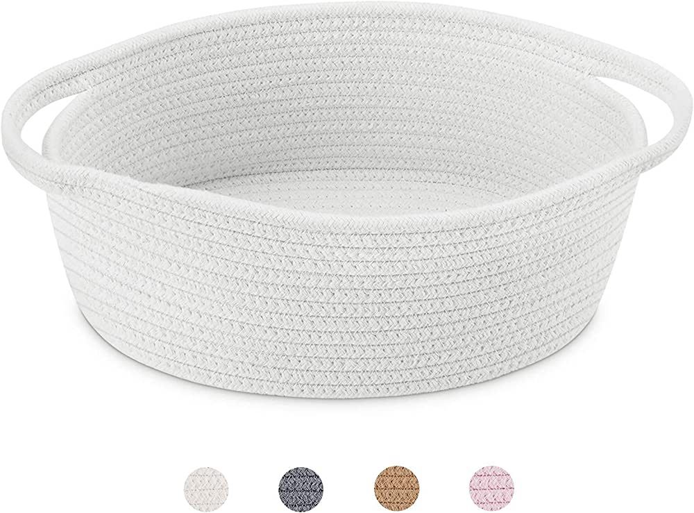ABenkle Cute Small Woven Basket with Handles, 12"x 8" x 5" Rope Room Shelf Storage Basket Chest B... | Amazon (US)