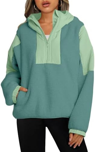 Panadila Womens Half Zip Pullover with Pockets Sherpa Hoodie Oversized Hooded Sweatshirt Warm Fle... | Amazon (US)