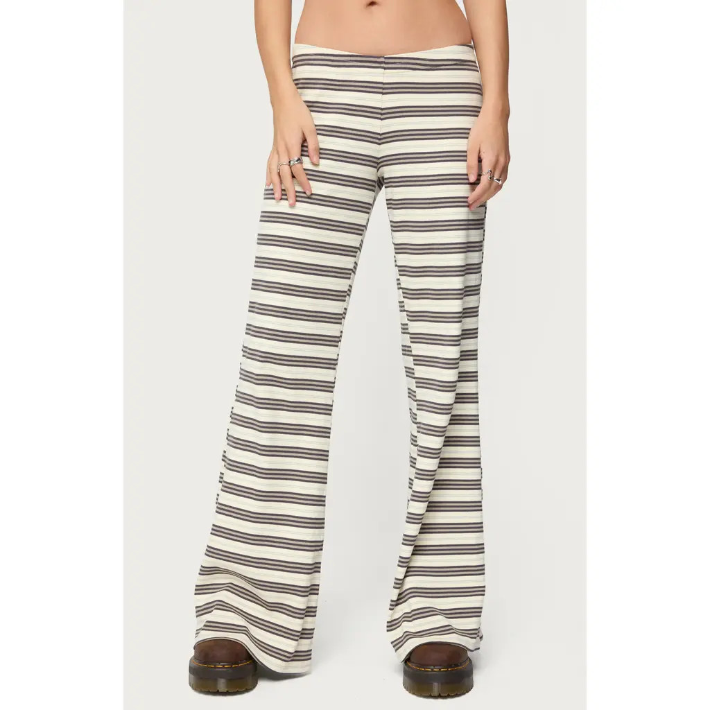 EDIKTED Avalie Stripe Rib Pants in Mix at Nordstrom, Size Small | Nordstrom