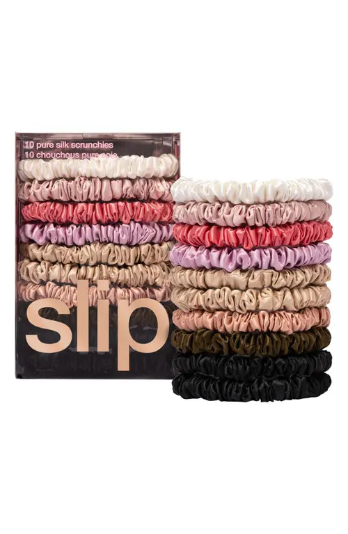 slip 10-Pack Assorted Skinny Silk Scrunchies $100 Value in Pink Multi at Nordstrom | Nordstrom