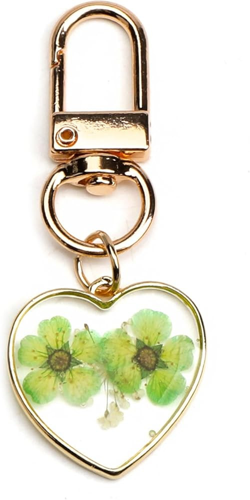 Heart Shape Handmade Pressed Flower Keychain,Dried Flower Resin Keychain Gifts for Women | Amazon (US)