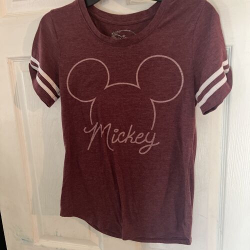 WOMANS Disney MICKEY MOUSE double striped maroon size Small T-Shirt   | eBay | eBay US