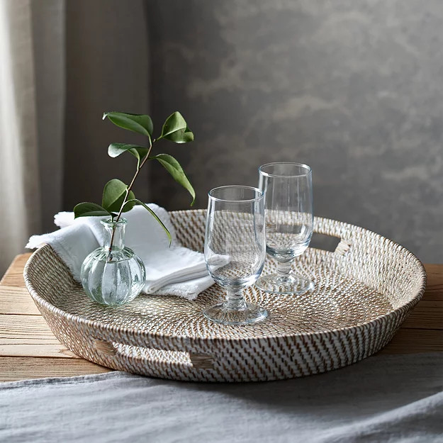 Whitewashed Rattan Oversized Round Tray | The White Company UK & ROW
