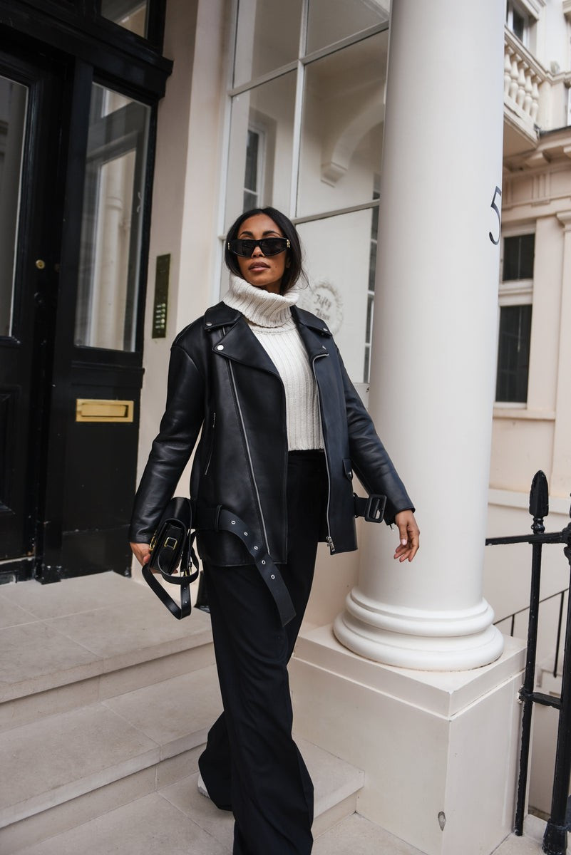 Black Leather Aviator Jacket | DE SAVARY LONDON