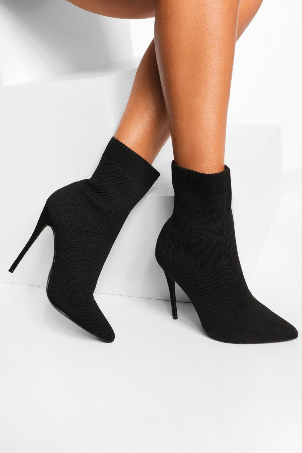 Womens Knitted Stiletto Heel Sock Boots - Black - 5 | Boohoo.com (US & CA)