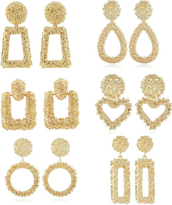 ATIMIGO Statement Drop Earrings Large Metal Geometric Gold Dangle Drop Earrings for Women Girls | Amazon (US)