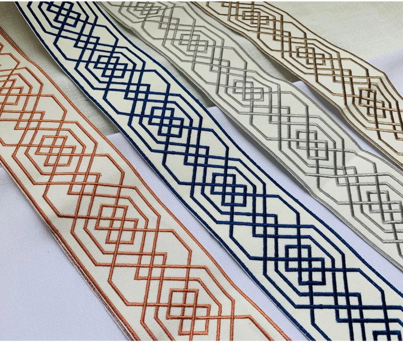 Fabric Trim with Embroidery Thread, Polygon Embroidery, Off white cotton blend backing, Premium Q... | Etsy (US)