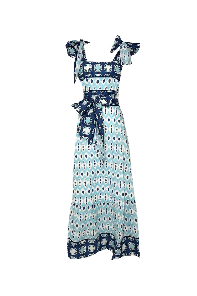 Annabel Sundress | Dusty Blue/Navy Ikat | SUE SARTOR