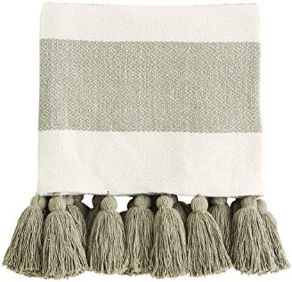 Mud Pie Woven Tassel Throw Blanket, TAN/White Stripe | Amazon (US)