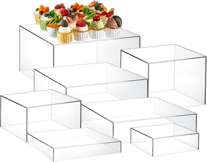 Leinuosen 7 Pcs Buffet Risers Set Acrylic Display Box 6" 7" 8" 9" 10" 11" 12" Food Risers for Buf... | Amazon (US)