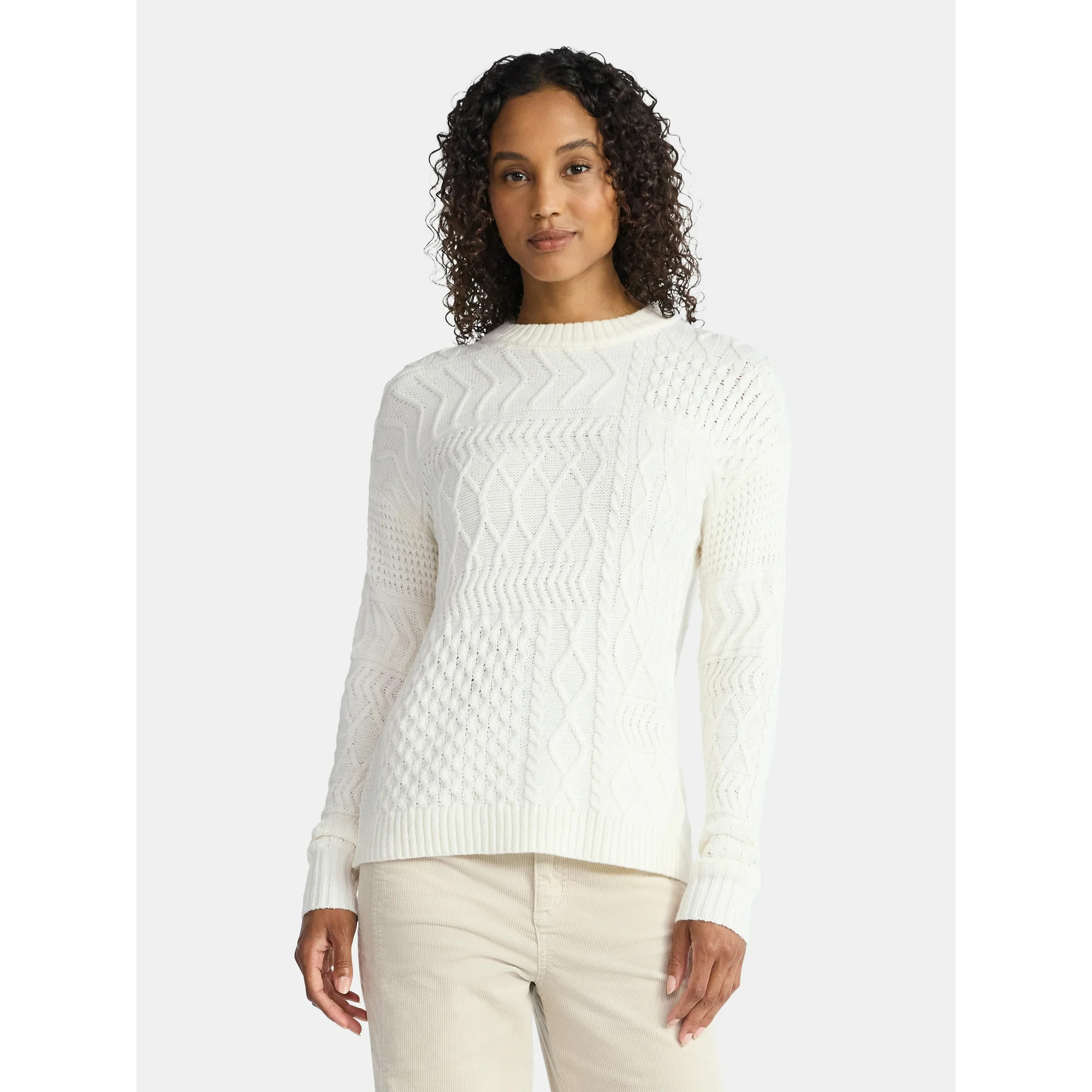 Time and Tru Women’s and Women’s Plus Mixed Stitch Sweater, Midweight, Sizes XS-4X | Walmart (US)