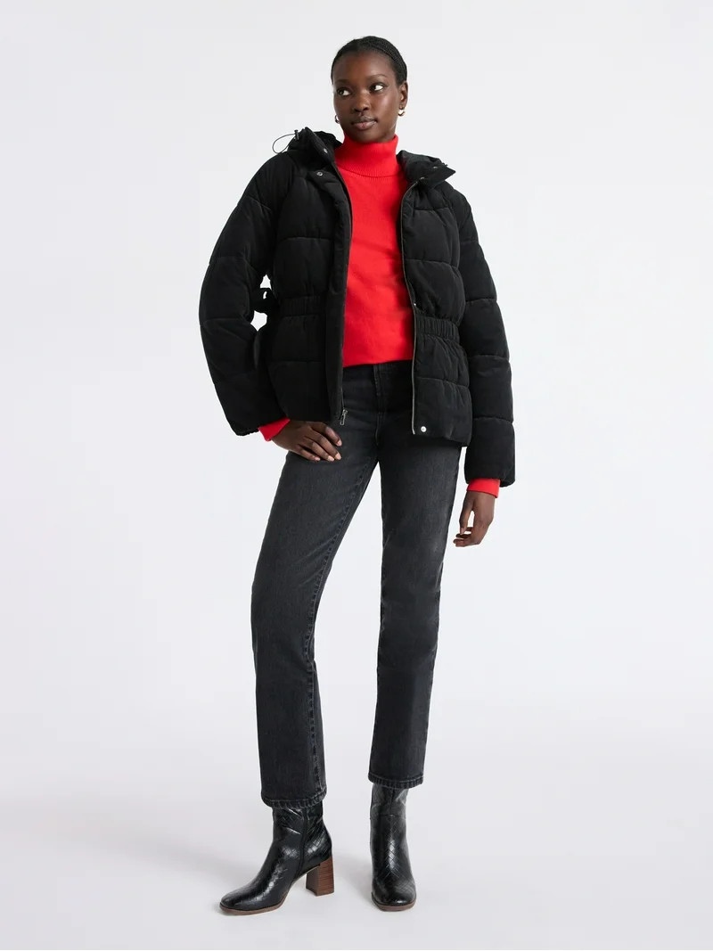 Free Assembly Women's Side Tie Puffer Jacket with Hood, Sizes XS-XXL | Walmart (US)