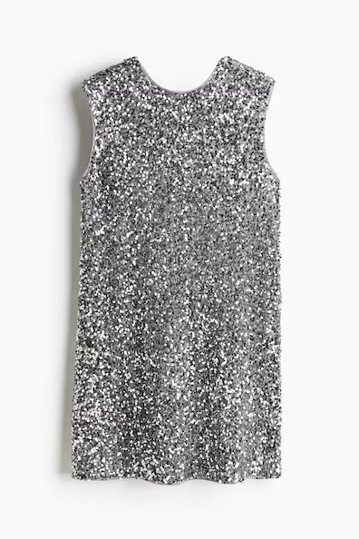 H & M - Paillettenkleid mit Bindebändern - Silber - Damen | H&M (DE, AT, CH, NL, FI)
