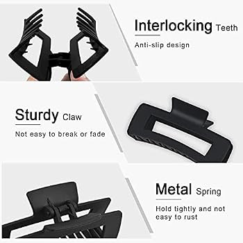 Black Hair Claw Clips Large Hair Clips for Women Girls, 4.2'' Matte Rectangle Hair Clips for Thic... | Amazon (US)