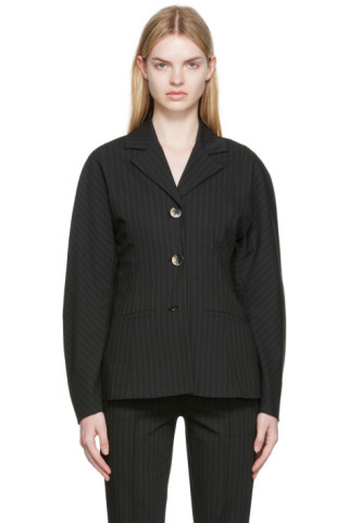 GANNI - Black Striped Blazer | SSENSE