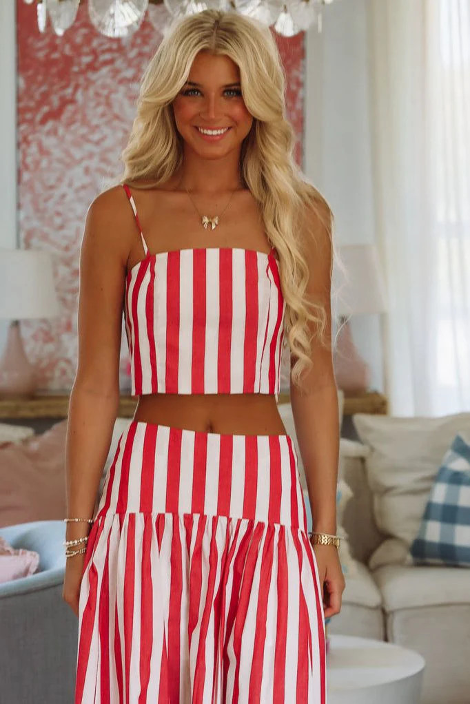 Stadium Stripes Crop Top - Red and White | Hazel and Olive
