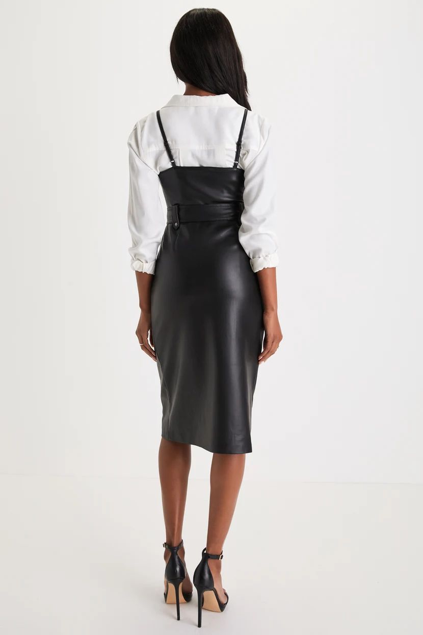 Levina Black Vegan Leather Sleeveless Zip-Front Midi Dress | Lulus (US)
