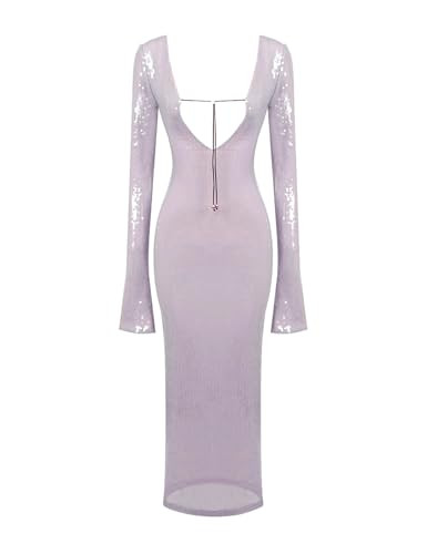 meilun Deep V Dress with Drawstring Long Sleeve Sequin Dress for Women Long Gown | Amazon (US)