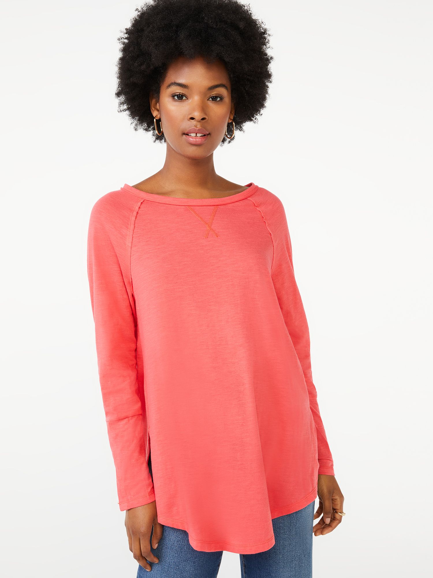 Scoop Women's Semi Sheer Snap Sleeve Tunic - Walmart.com | Walmart (US)