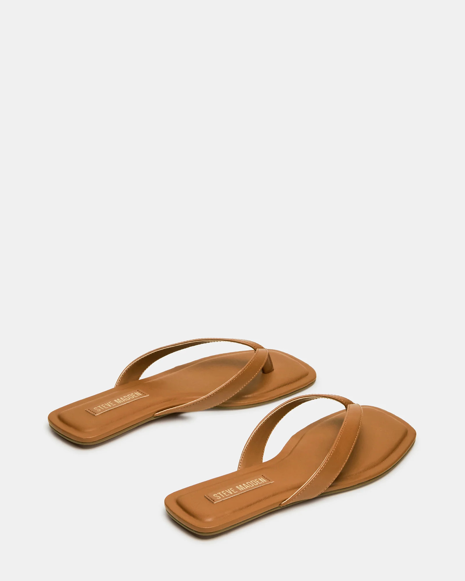 TRELLA Tan Leather Square-Toe Thong Women's Sandal | Steve Madden (US)