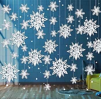 24PCS Snowflake Christmas Decorations, 3D Large White Paper Snowflakes Garland Hanging Snow Flake... | Amazon (US)