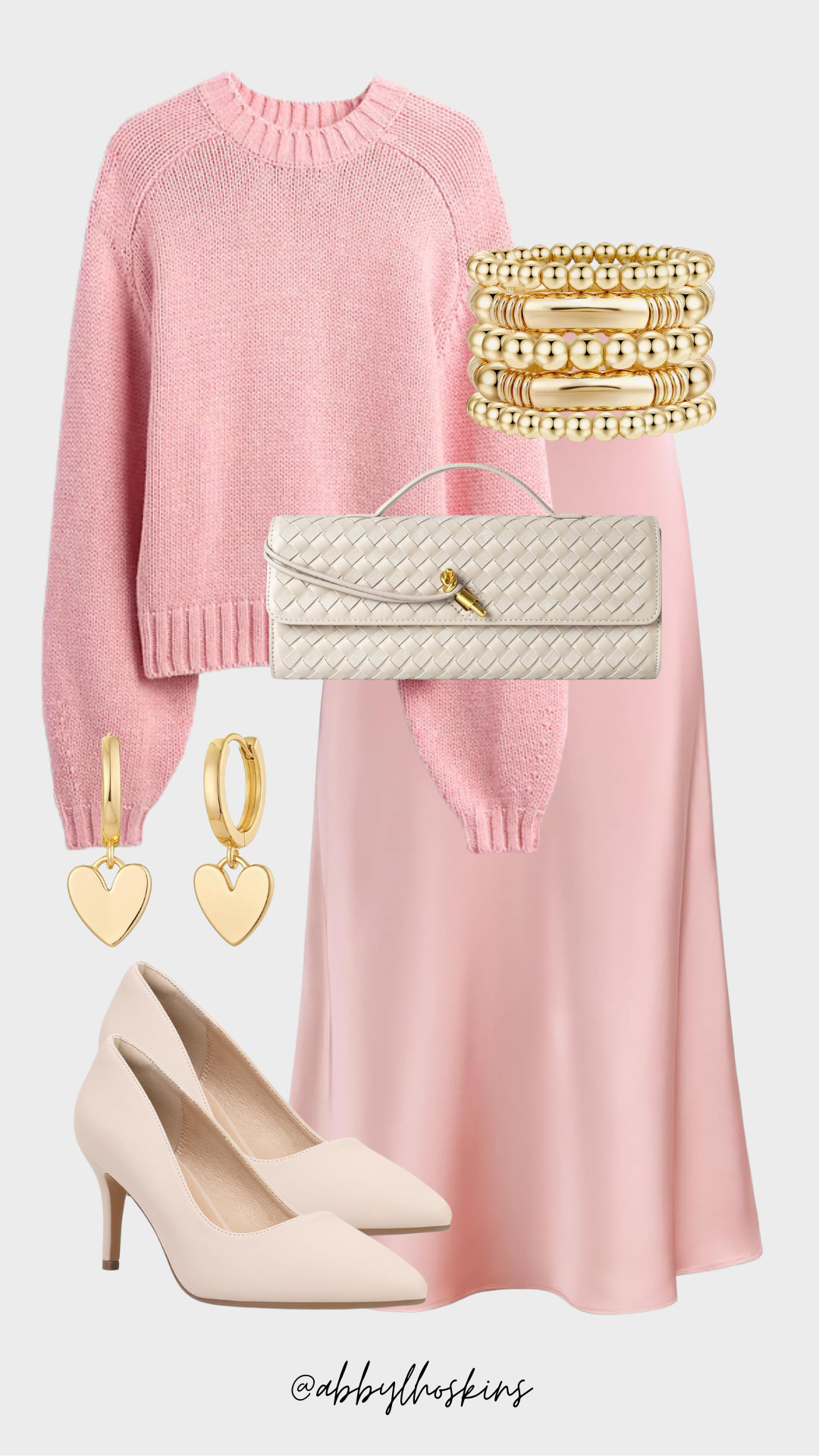 Elevate your look with a pink satin skirt, chunky knit sweater, and elegant high heels. Perfect for any special occasion.

@amazon 

 #ltkwomens #valentinesday #pinksatinskirt #goldjewelry #creampumps #creamclutch #heartearrings #LTKValentine #LTKootd #LTKSeasonal