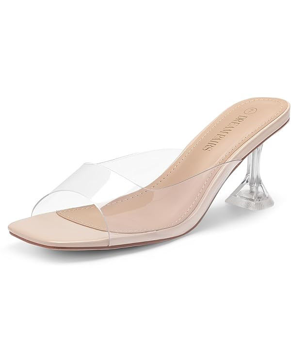DREAM PAIRS Women’s Clear Heels Square Toe High Stiletto Mules Slip on Wedding Dress Heel Sanda... | Amazon (US)