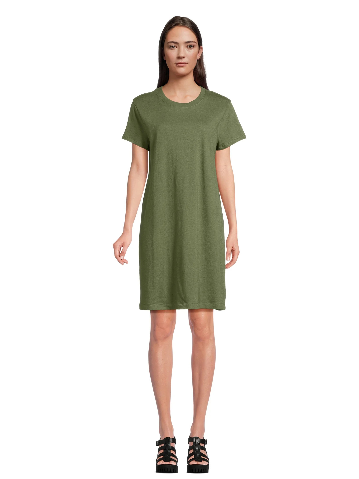 Time and Tru Women's Cotton T-Shirt Dress with Short Sleeves, Sizes S-XXXL | Walmart (US)