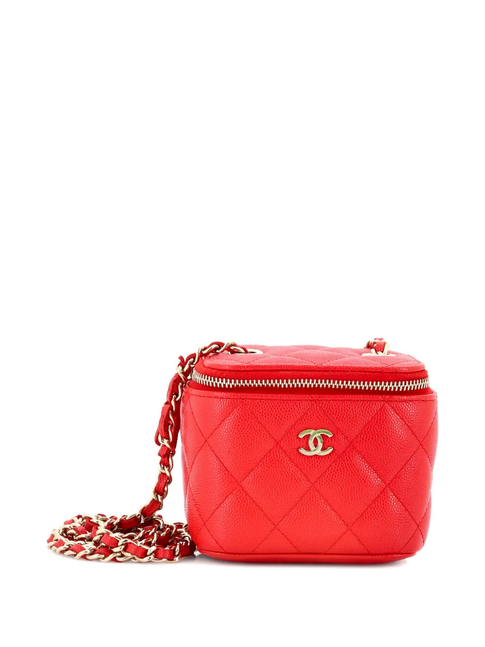 CHANEL Pre-Owned Classic Vanity Case with Chain Quilted Caviar Mini pouch - Red | Farfetch Global