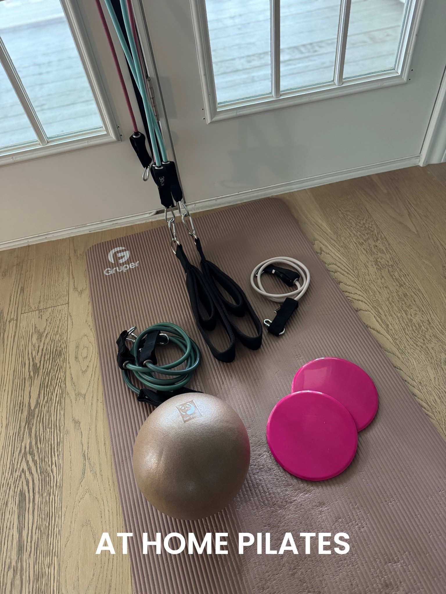 Equipment for at Home Pilates, with resistance bands, and Door track, Pilates ball, slides, loops, resistance bands, Pilates mat

Belle Vitale, track Pilates

#LTKfitnessgoals #LTKselfcare