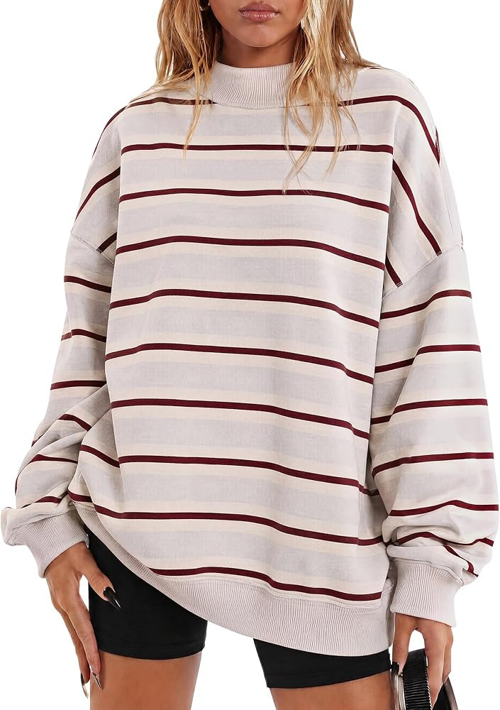 Gacaky Womens Oversized Striped Sweatshirt Mock Neck Pullover Fall Outfits | Amazon (US)