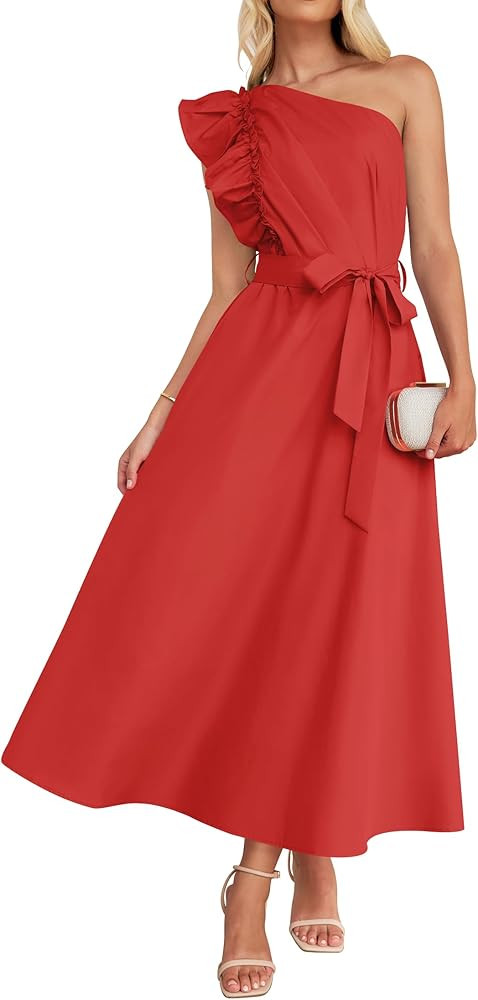 ZESICA Women's 2025 Summer One Shoulder Ruffle Dress Sleeveless Empire Waist Boho Flowy Maxi Dres... | Amazon (US)