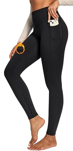 IUGA Compression Fleece Lined Leggings Women No Front Seam Thermal Leggings for Women Tummy Control High Waist Yoga Pants Black | Amazon (US)