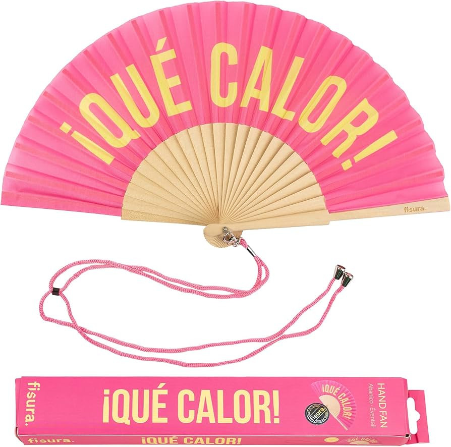 Fisura \u2013 Original Pink Folding Fan with Message qu\u00e9 calor, Wooden Handheld Fan for Wome... | Amazon (US)