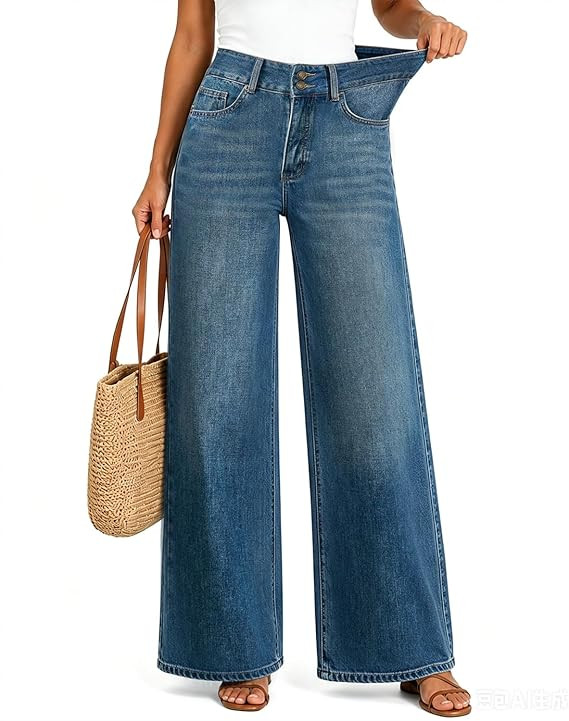 Women’s High Waisted Baggy Jeans – Stretchy Wide Leg Tummy Control Straight Leg Denim Pants T... | Amazon (US)