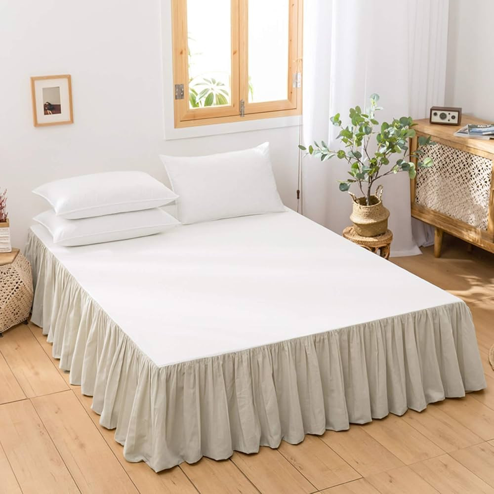 BISELINA French Linen Bed Skirt with Pleated Frills 14-Inch Tailored Drop Natural Flax Cotton Ble... | Amazon (US)