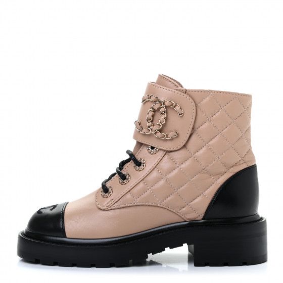 CHANEL

Calfskin Quilted Lace Up Combat Boots 35 Beige Black | Fashionphile