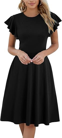 MSLG Women's Fit and Flare Ruffle Short Sleeves Dresses Work V-Back Cocktail Semi Formal A Line D... | Amazon (US)