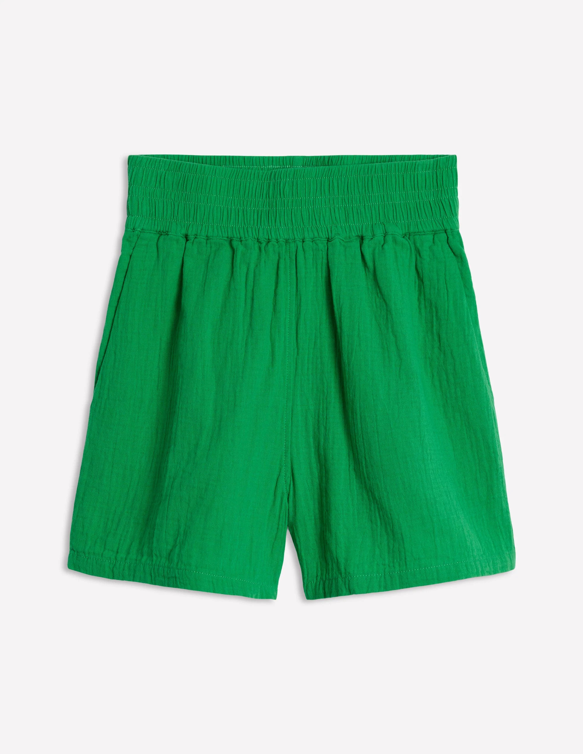 Smocked Double Cloth Shorts-Sapling Green | Boden (US)