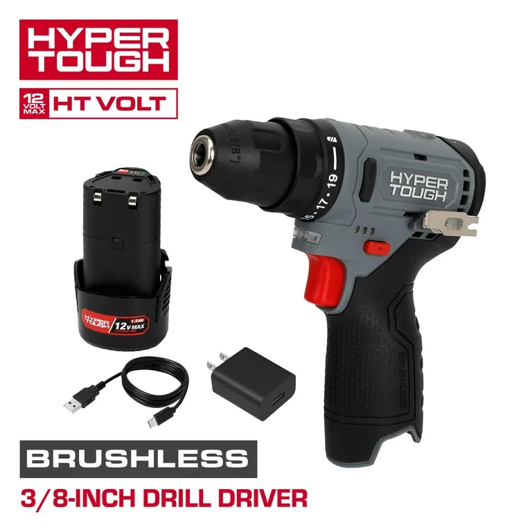 Hyper Tough 12V Brushless Cordless Drill Driver with 1.5Ah Battery | Walmart (US)