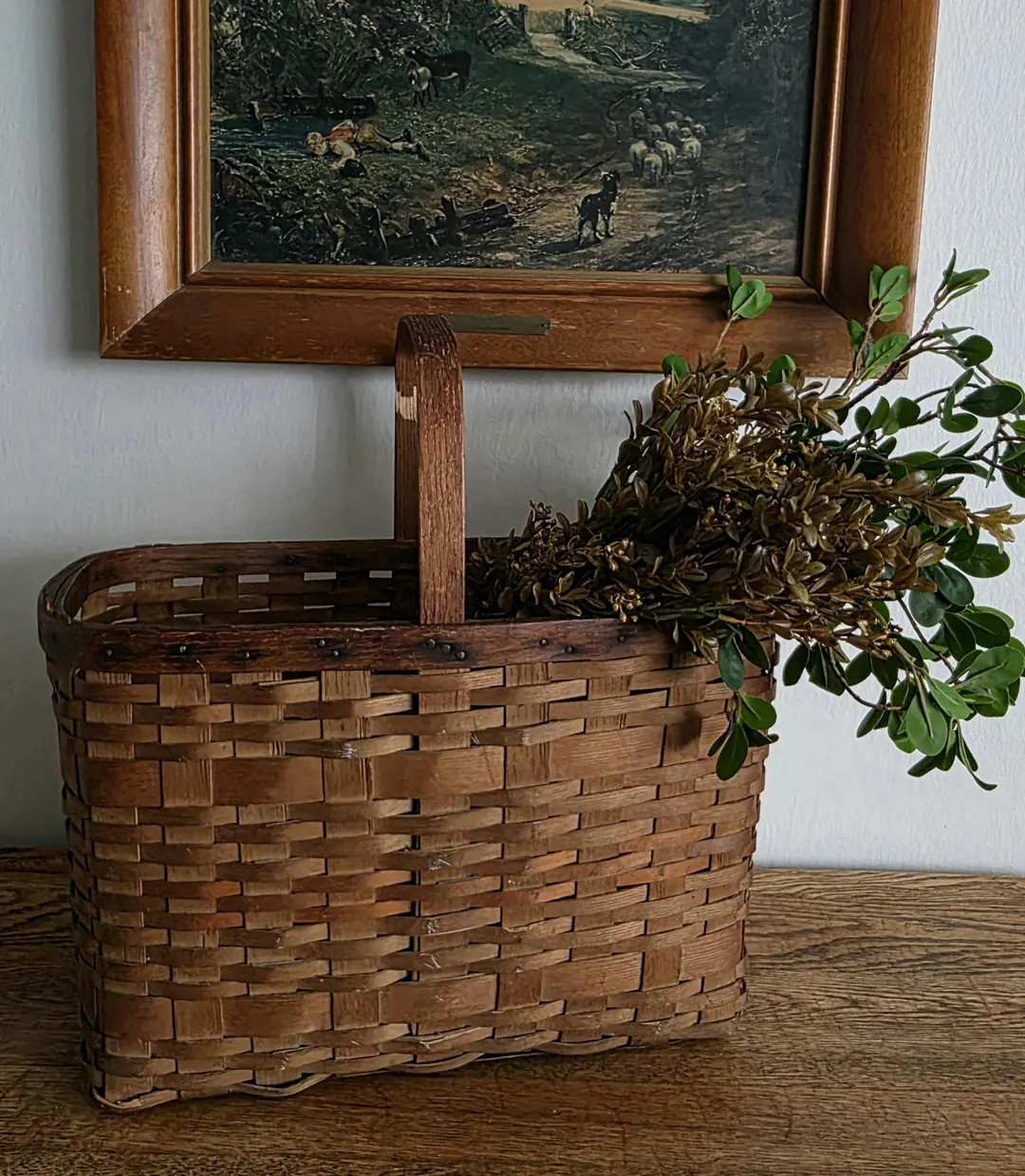 Antique French Country Cottage / Primitive Large Splint Woven Wood Slat Handle Storage Gathering ... | Etsy (US)