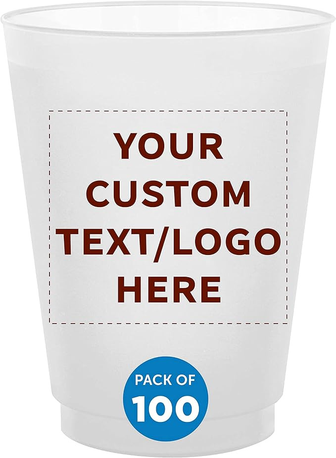 Custom Frosted Plastic Stadium Cups, 100 pack, Promotional Text, Logo, 16 oz. Shatterproof Flexib... | Amazon (US)