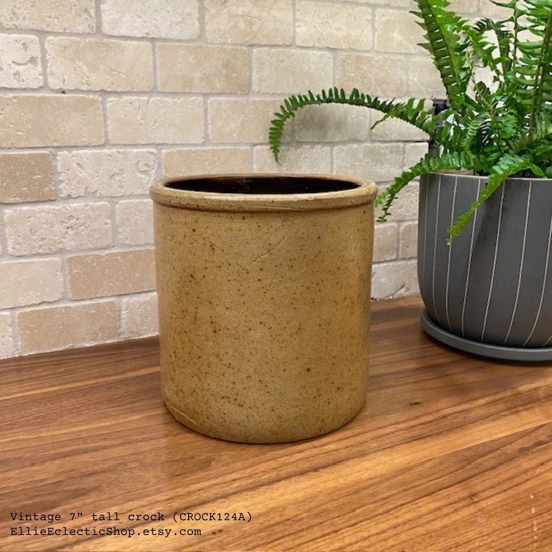 Vintage Crock Stoneware 7 Utensil Holder, Beige Kitchen Decor, Country Cottage Farmhouse Neutral ... | Etsy (US)