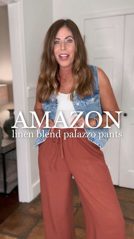 Amazon linen blend Palazzo pants
Their high-rise and true to size . They come in several colors and they’re on sale right now for $26.
The perfect for spring and summer because they’re super lightweight ! They are 70% cotton and 30% linen blend.

You can dress them up or dress them down to wear to church or a business casual office . They are perfect for teachers as well.

I’ve styled them several different ways for spring and summer .

My jewelry is from @wearethenarrative and you can save 20% off with my code DELPHA20

#LTKStyleTip #LTKSaleAlert #LTKOver40