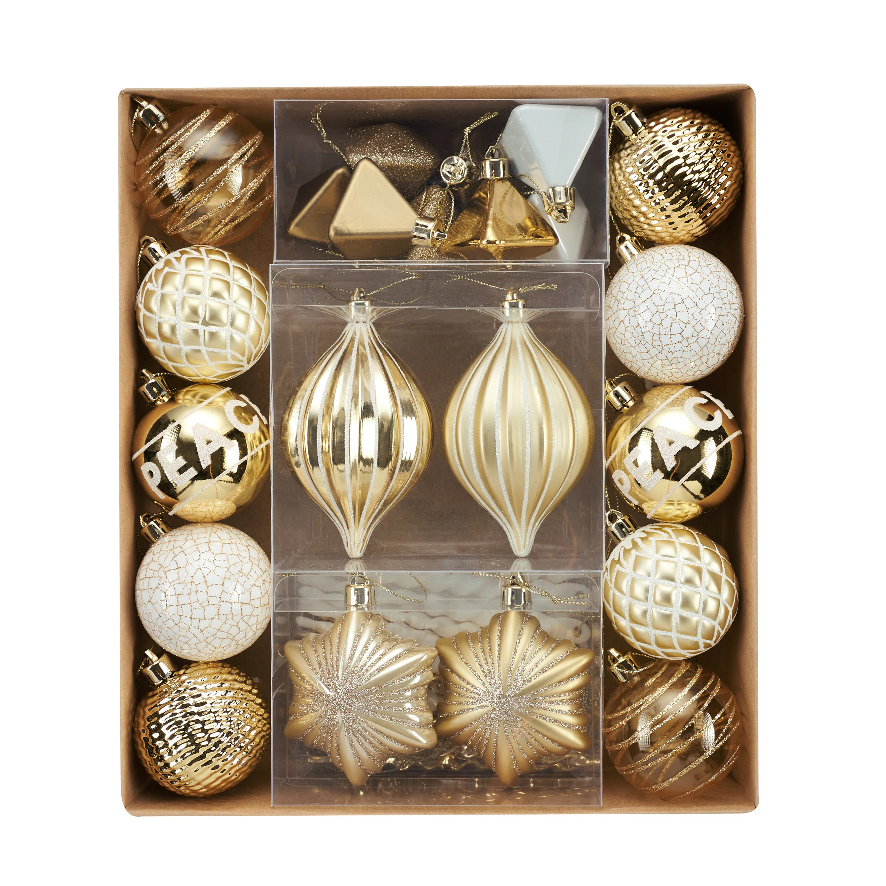Ieasha 40ct Assorted Shatterproof Gold and White Christmas Tree Ornaments Set | Wayfair North America