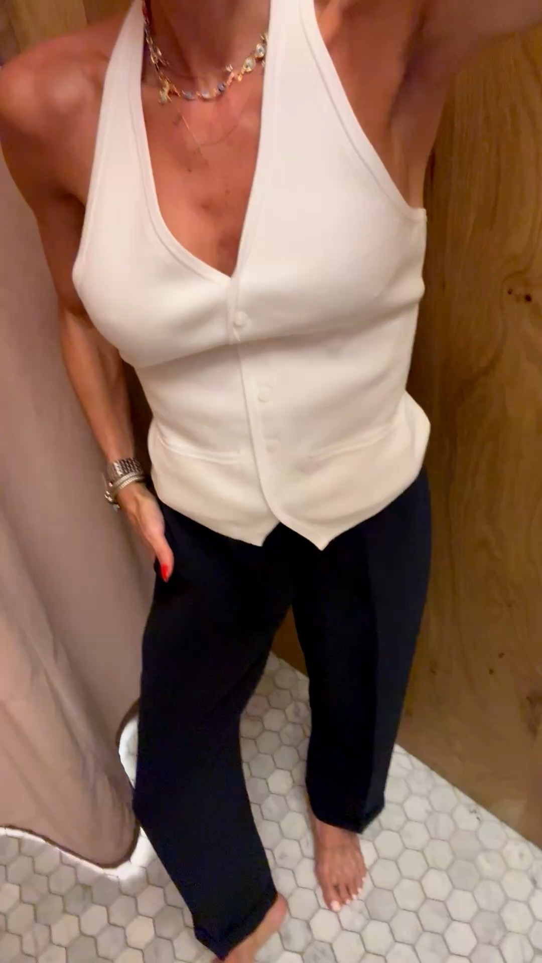 Summer office outfit, workwear style this cute knit vest with navy trouser pants. Wearing smallest size petite friendly

#LTKPetite #LTKSaleAlert #LTKWorkwear