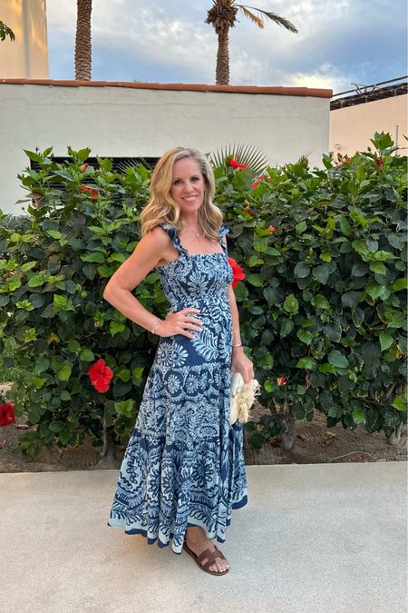 Love, this blue and white print midi dress with smart top and tiered layers with ruffle detail from Tuckernuck
It fits true to size 
Paired with Pamela Munson, LaFleur clutch, which is currently on sale! 

#LTKstyletip #LTKover40 #LTKSeasonal