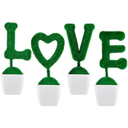 MyGift Set of 4 Decorative Artificial Sculpted Topiary Hedge Planter with Lettering That Spell Love  | Amazon (US)