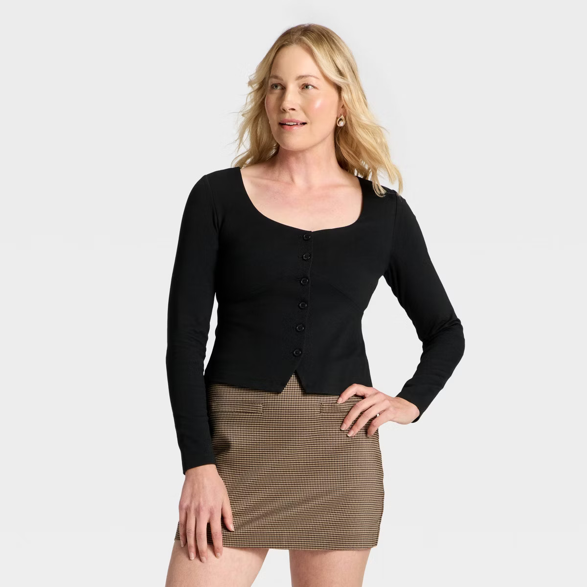 Women's Ponte Button-Front Long Sleeve Top - A New Day™ | Target